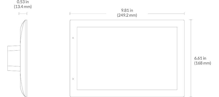 The Josh Touchscreen is 9.81 inches (249.2 millimeters) wide, 6.61 inches (168 millimeters) tall, and 0.53 inches (13.4 millimeters) thick.
