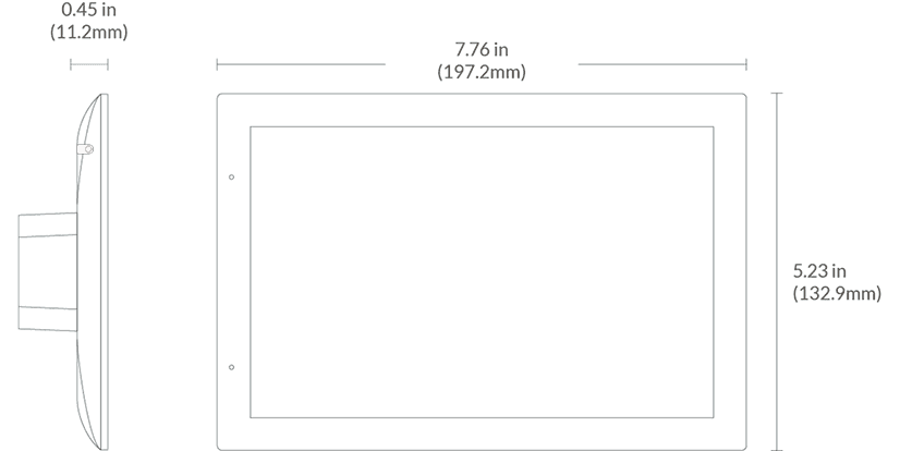 The Josh Touchscreen is 7.76 inches (197.2 millimeters) wide, 5.23 inches (132.9 millimeters) tall, and 0.45 inches (11.2 millimeters) thick.