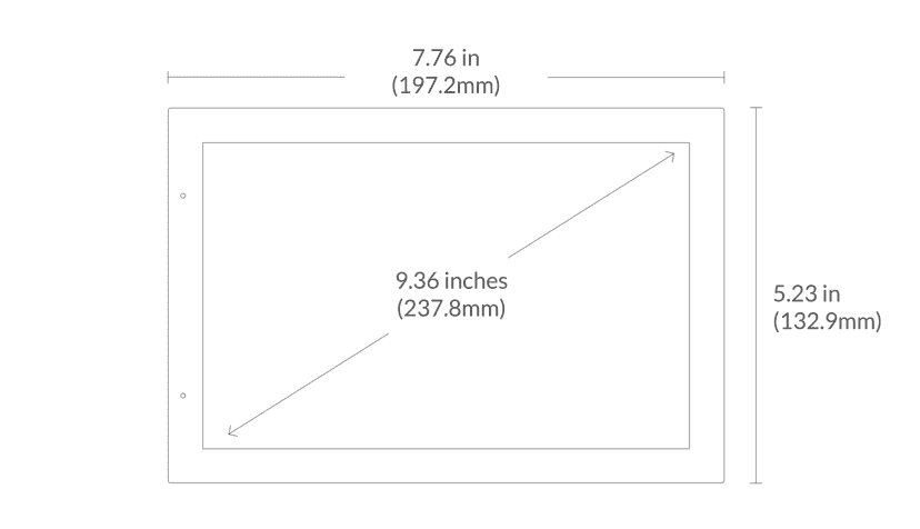 The 8-inch Josh Touchscreen is 7.76 inches (197.2 millimeters) wide, 5.23 inches (132.9 millimeters) tall, and 0.45 inches (11.2 millimeters) thick.